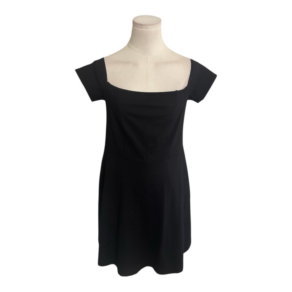 FREE PEOPLE Black Mini Skater Dress Short Sleeves Knit Size M S Party Work LBD
